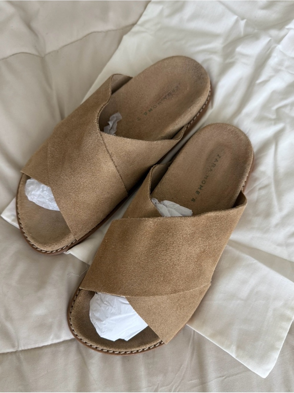 Zara Home Cross-Strap Suede Slide Sandals